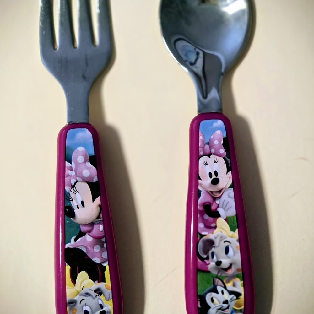 Disney Kids Minnie Mouse Fork and Spoon Set - Pink New